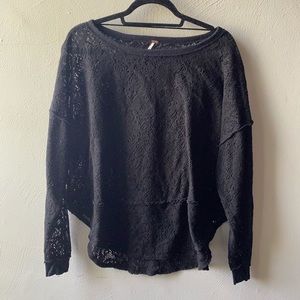 Free People Laser Cut Black Lace Sweatshirt